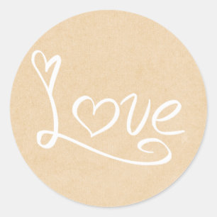 Sticker Rond Amour et Coeurs Brown Tan et Mariage blanc