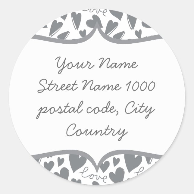Sticker Rond amour et coeurs gris sur blanc (Devant)
