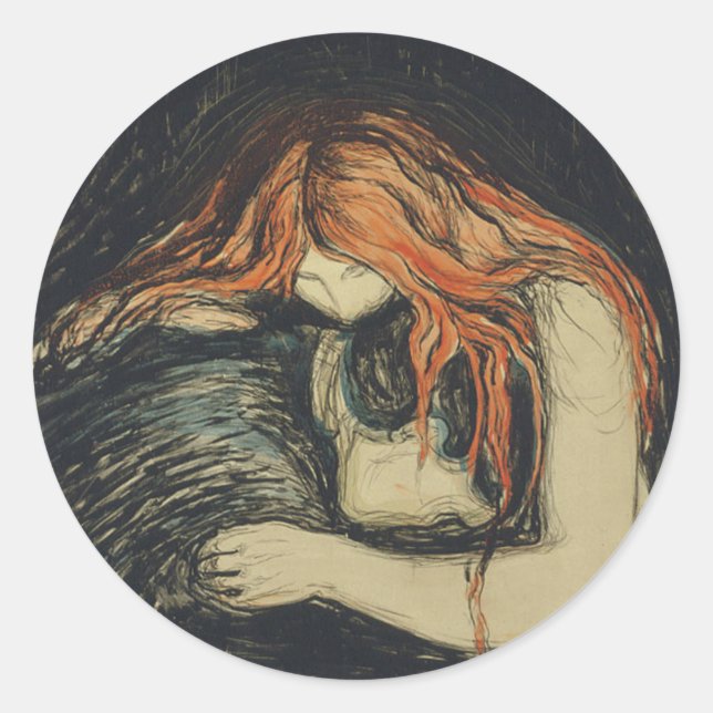 Sticker Rond Amour et douleur (Le Vampire) (par Edvard Munch) (Devant)