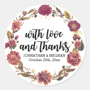Sticker Rond Amour et Merci Automne Wreath Wedding Favor
