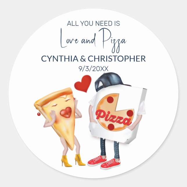 Sticker Rond Amour et Pizza Mariage Drôle (Devant)