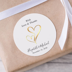 Sticker Rond Amour Et Remerciements Cœur D'or Mariage