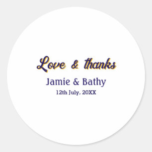 Sticker Rond Amour et remerciements couple nom date violet oran