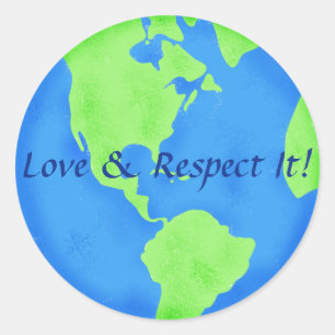 Sticker Rond Amour et respect Terre Globe Bleu Vert
