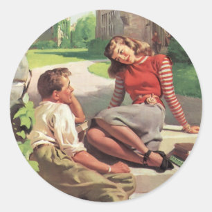 Sticker Rond Amour et romance vintage, amoureux du lycée