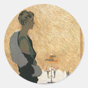 Sticker Rond Amour et romance vintage, dîner élégant de couple