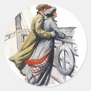 Sticker Rond Amour et romance vintage, jeunes mariés sur un bat