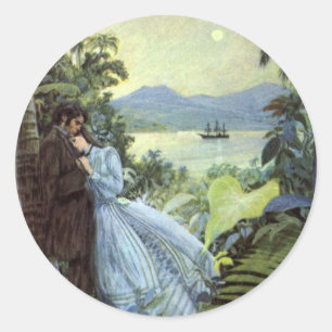 Sticker Rond Amour et romance vintage, vue tropicale romantique
