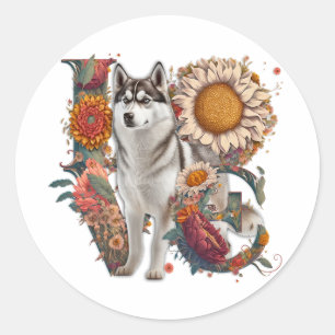 Sticker Rond AMOUR Fabriqué en Fleur sauvage de tournesol Husky