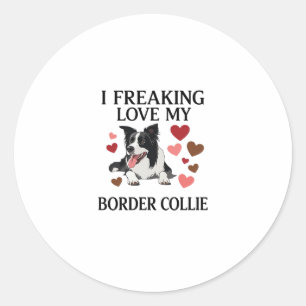 Sticker Rond Amour fou pour Border Collie Dog Hearts_1