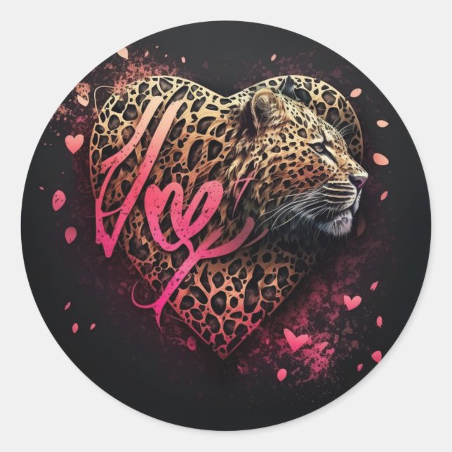 Sticker Rond Amour graffiti art cœur léopard                    (Devant)