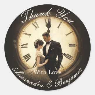 Sticker Rond Amour intemporel Vintage Mariage thème Merci