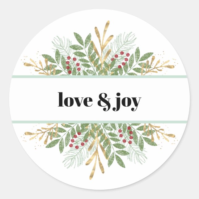 Sticker Rond Amour & Joie Fêtes d'Hiver Verdure Noël (Devant)