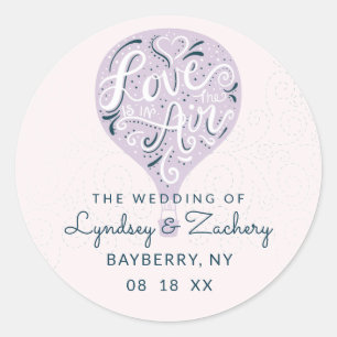 Sticker Rond Amour Lettré à la main violet Mariage de ballon à