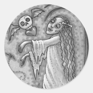 STICKER ROND AMOUR MALADE FILLE ZOMBIE SUIVANT SON COEUR, WHIMS