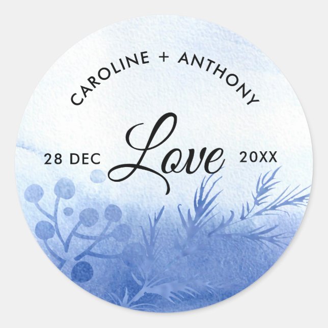 Sticker Rond Amour. Mariage des Branches d'hiver de l'aquarelle (Devant)