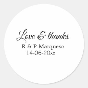 Sticker Rond Amour & merci ajoutez nom du couple mariage ajoute