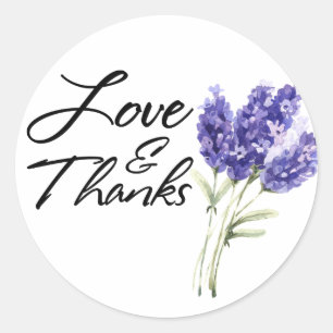 Sticker Rond Amour & Merci, Aquarelle Lavande Fleurs