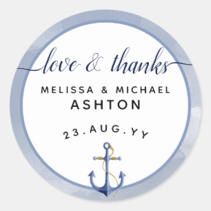 Sticker Rond Amour & Merci Aquarelle Nautique Mariage Favoriser