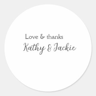 Sticker Rond Amour & merci nom du couple mariage simple minimal