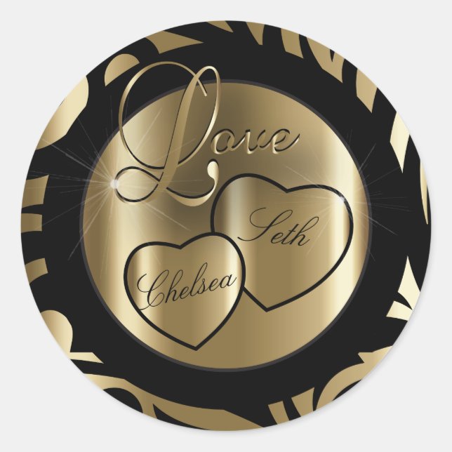 Sticker Rond Amour moderne tendance | Or et noir | Personnalise (Devant)