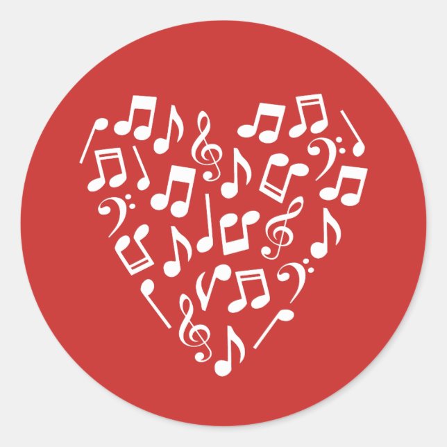Sticker Rond Amour Musique Coeur de Musique Notes (Devant)