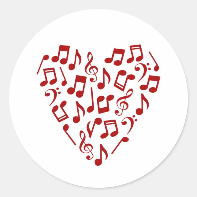 Sticker Rond Amour Musique Coeur de Musique Notes (Devant)