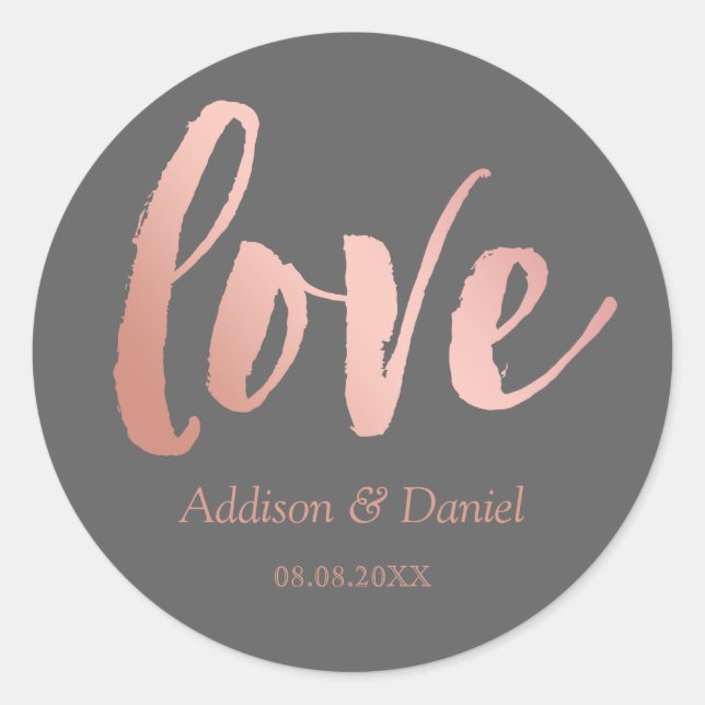 Sticker Rond Amour | Or et gris Rose | Noms et date personnalis (Devant)