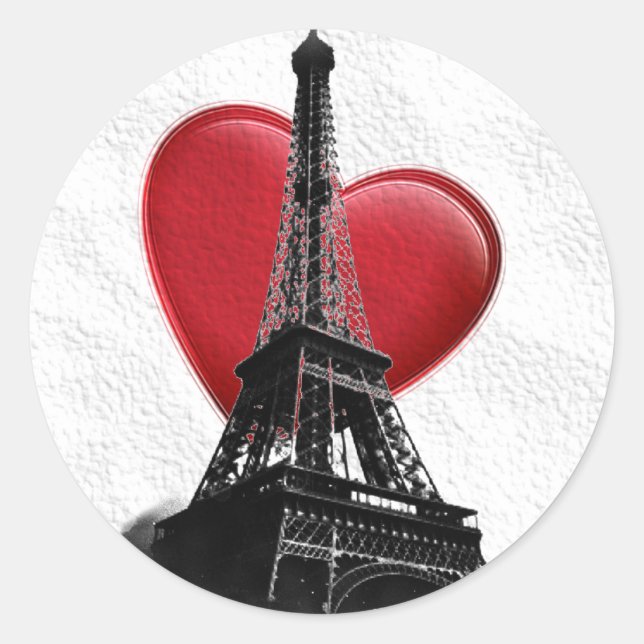 Sticker Rond Amour Paris Coeur Rouge Tour Eiffel (Devant)