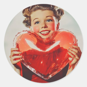 Sticker Rond Amour rétro : 1950s Luminosité cardiaque