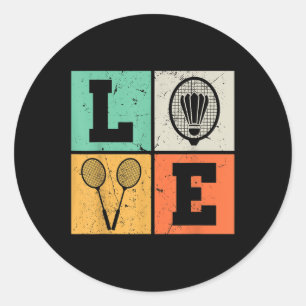 Sticker Rond Amour Rétro Amateur de Badminton
