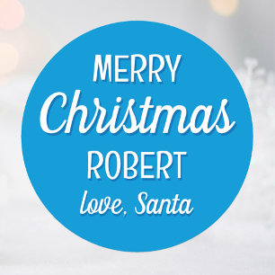 Sticker Rond Amour Rétro Bleu du Père Noël Noël Personnalisé