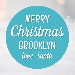 Sticker Rond Amour Rétro Turquoise du Père Noël Noël Personnali