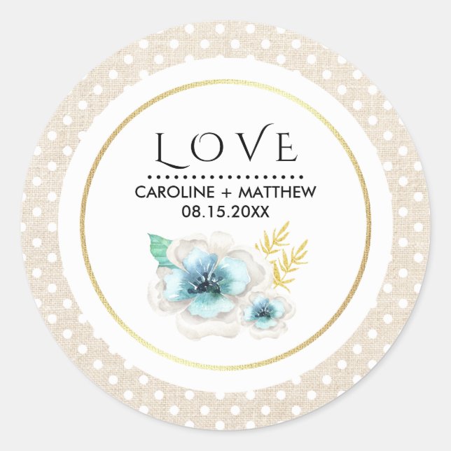 Sticker Rond Amour. Romantique Floral Burlap Texture Mariage (Devant)