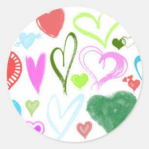 Sticker Rond Amour, romantisme, Coeurs - Rouge bleu rose vert