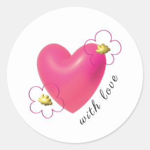 Sticker Rond Amour Rose Cœurs Rouges 3d Minimaliste Jolies Fleu