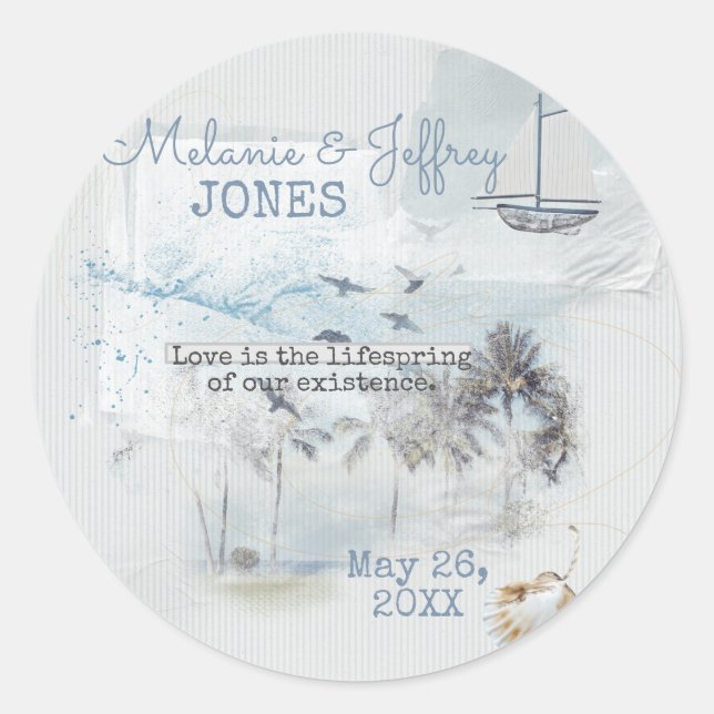 Sticker Rond Amour Sur Une Plage (Devant)