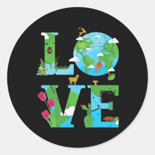 Sticker Rond Amour Terre Journée mondiale de la planète Animaux