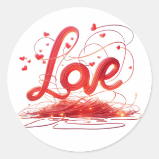 Sticker Rond Amour Tissé Avec Des Fils Rouges