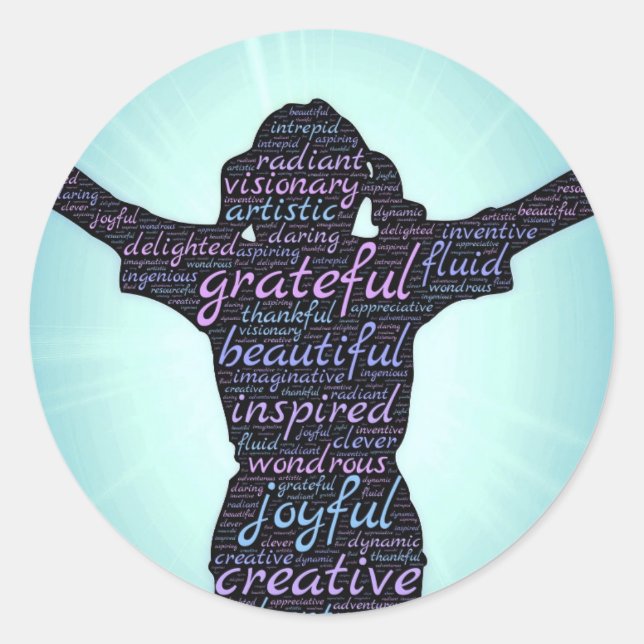 Sticker Rond Amour Vie : Inspiration...Gratitude...Joie (Devant)