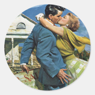 Sticker Rond Amour vintage et romance Nouveaux mariés Acheter P