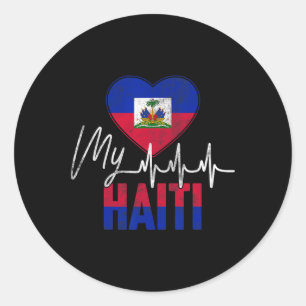 Sticker Rond Amour Vintage Haïti Rythme Cœur Drapeau Jour Racin