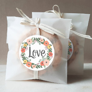 Sticker Rond Amour Whimsical Blush Coral Floral Mariage de la c