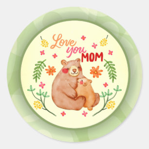 Sticker Rond Amour You Mom - Mama Bear and Cub Mother's Day