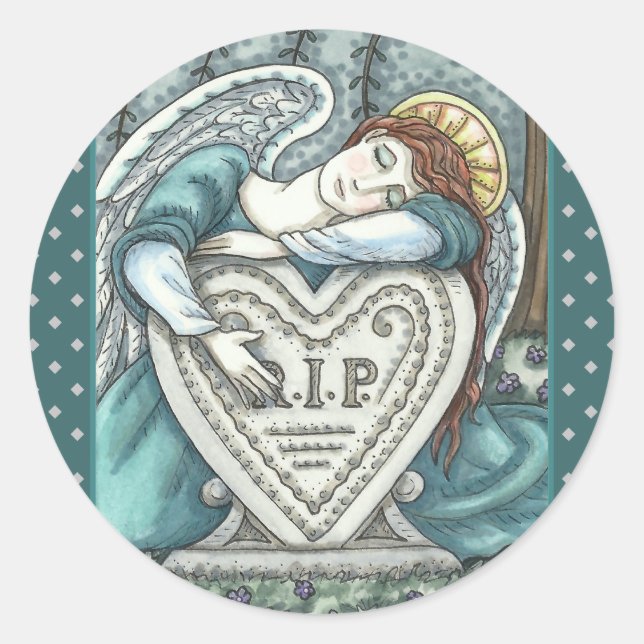 STICKER ROND AMOUREUX ANGE GUARDIEN, CÉMETTRE MOURNING ART RIP (Devant)