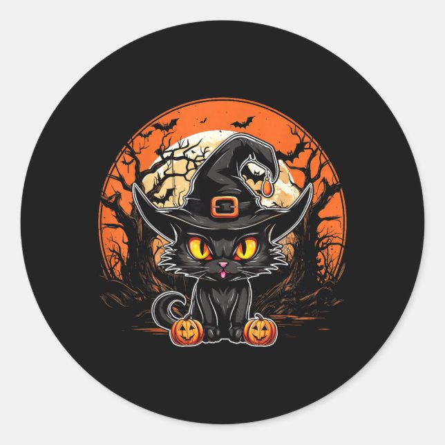 Sticker Rond Amoureux de chat noir - Chat noir Halloween Fantôm (Devant)