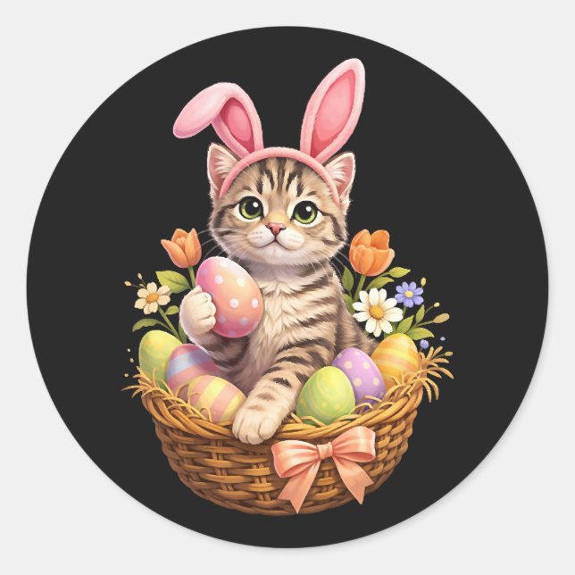 Sticker Rond Amoureux de chatons mignons Joyeuses Pâques Chat (Devant)