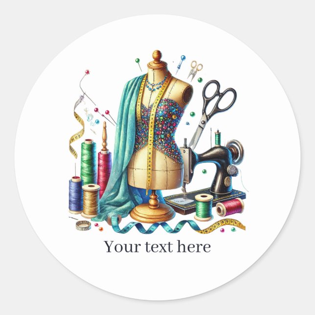 Sticker Rond Amoureux de couture mignons ajoutez du texte (Devant)