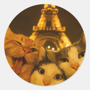 Sticker Rond Amoureux de la Team Selfie du Chat de Nuit de Pari
