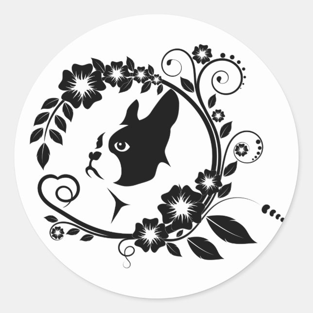Sticker Rond Amoureux de les chiens de Boston Terrier (Devant)